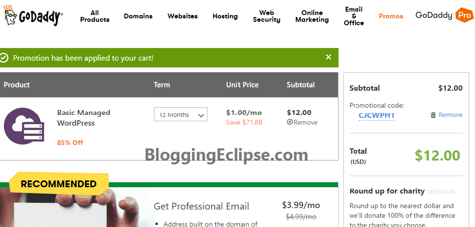 Godaddy WP Hosting Cart