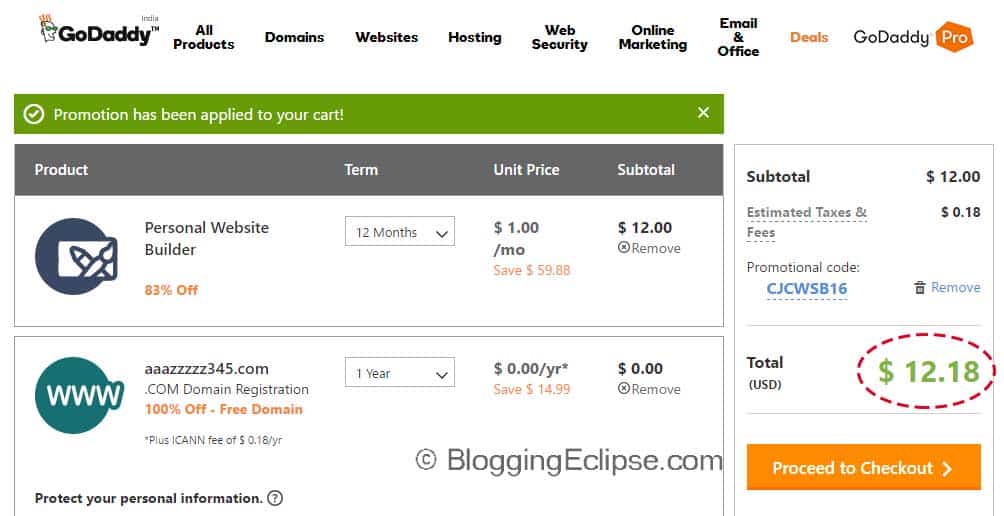 Godaddy Website Builder Shopping cart