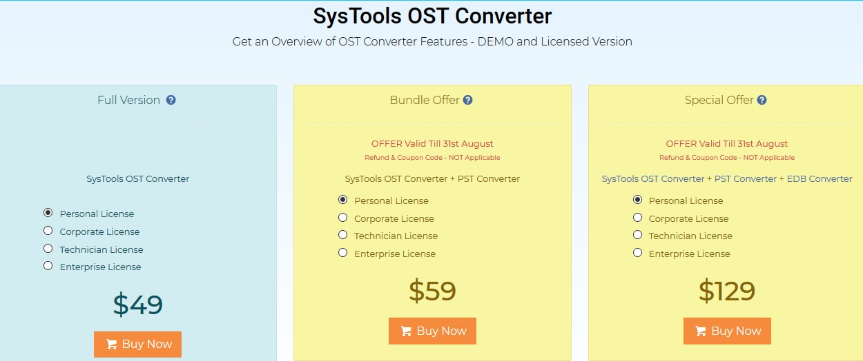 SysTools OST Converter Pricing