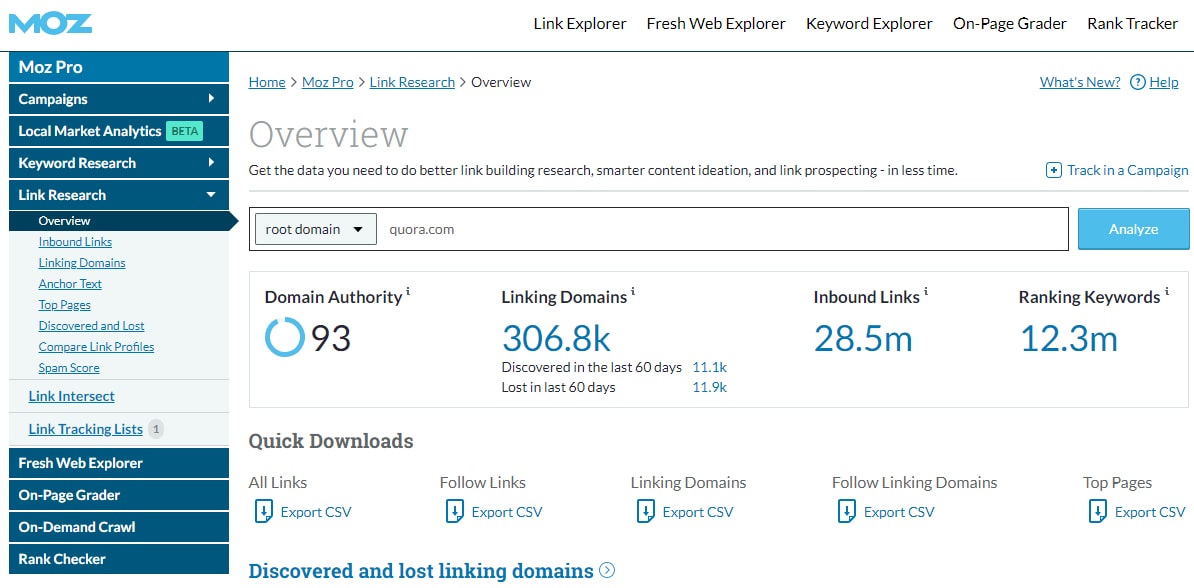 Analisis domain Moz