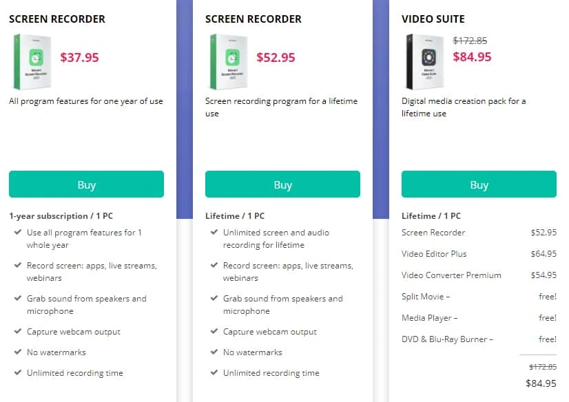 Movavi Screen Recorder Pricing