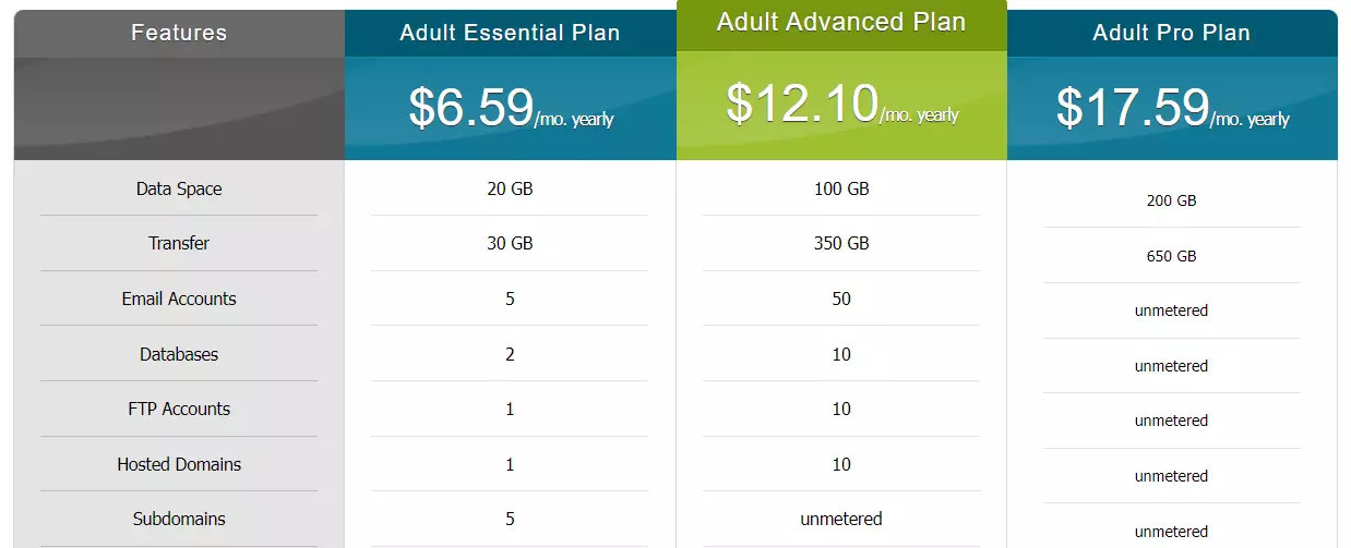 Host4Porn Pricing Plans