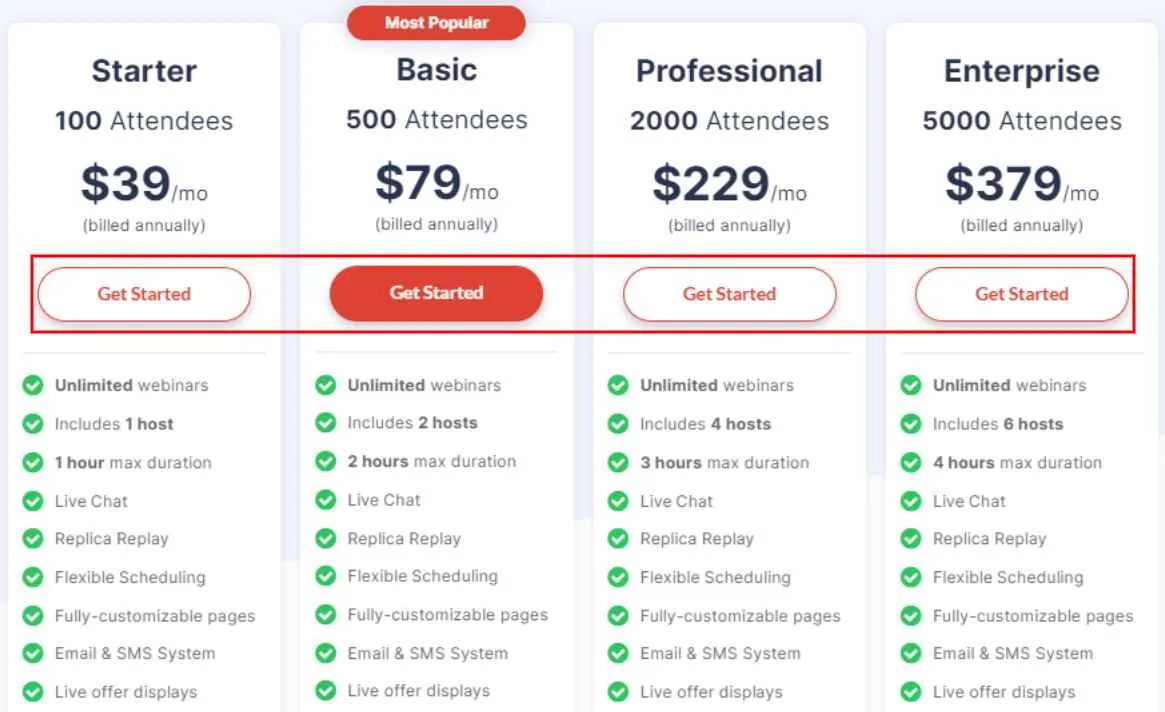 WebinarJam Pricing Plans