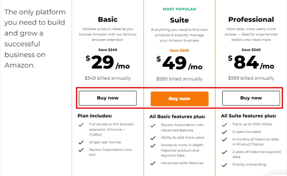 Jungle Scout Pricing Plans