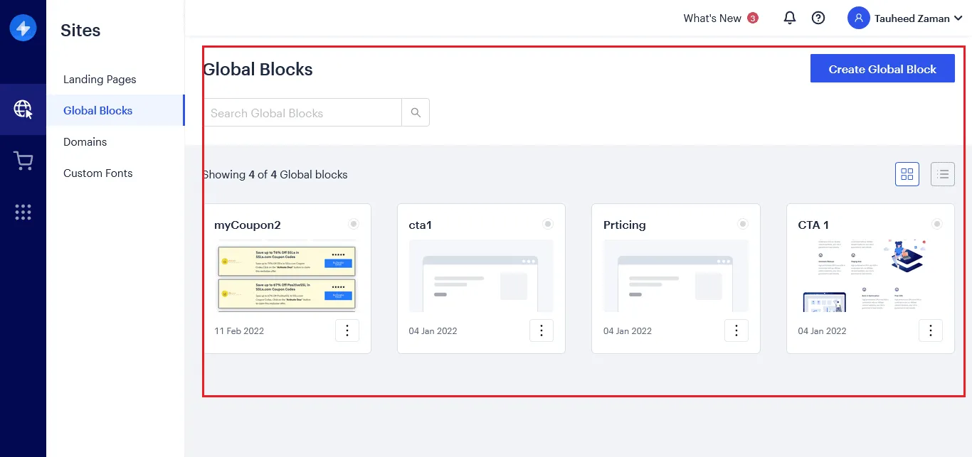 Swipe Pages Global Blocks