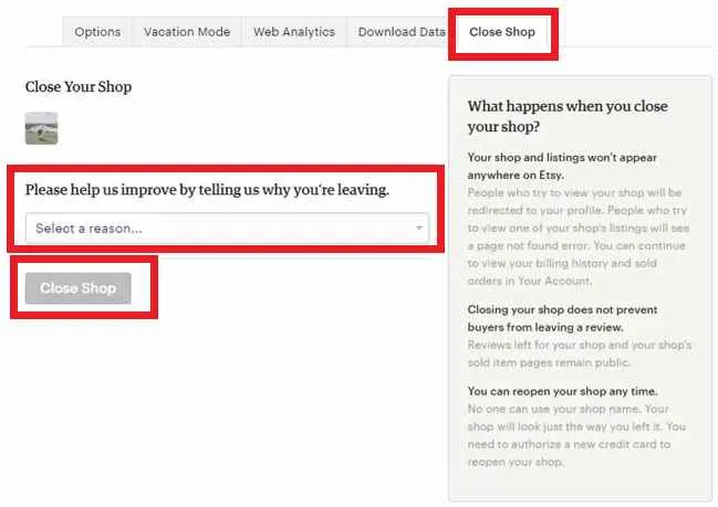 Close an Etsy Shop