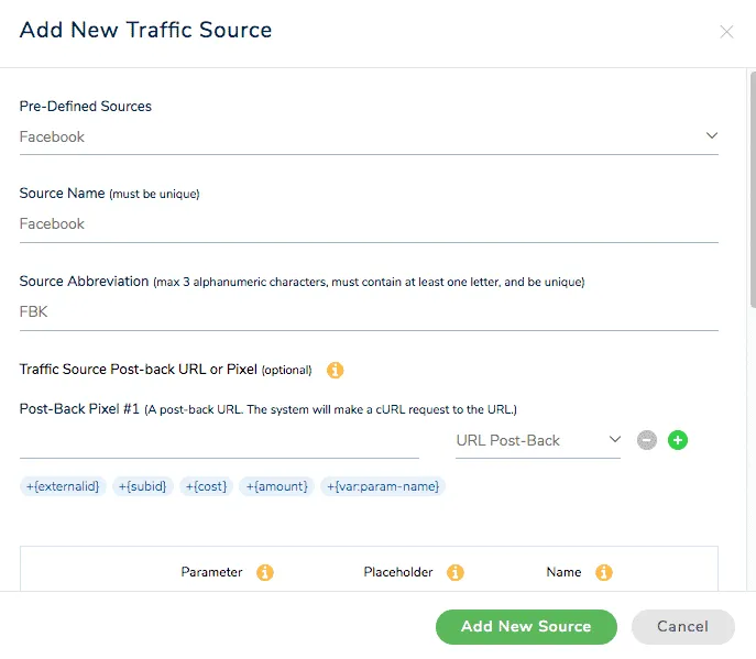 Add New Traffic Source in ThriveTracker