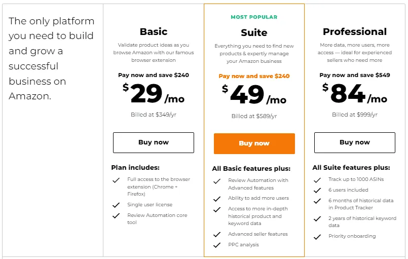 Jungle Scout Pricing Plans