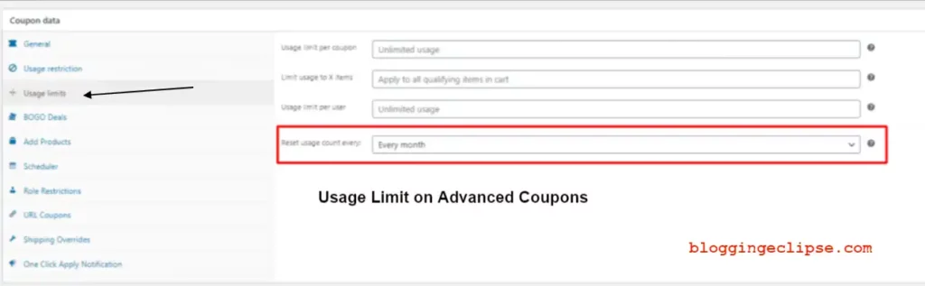 Advanced Coupons Usage Limit