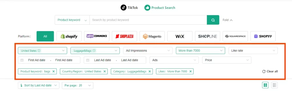 PiPiADS Filter search results Options