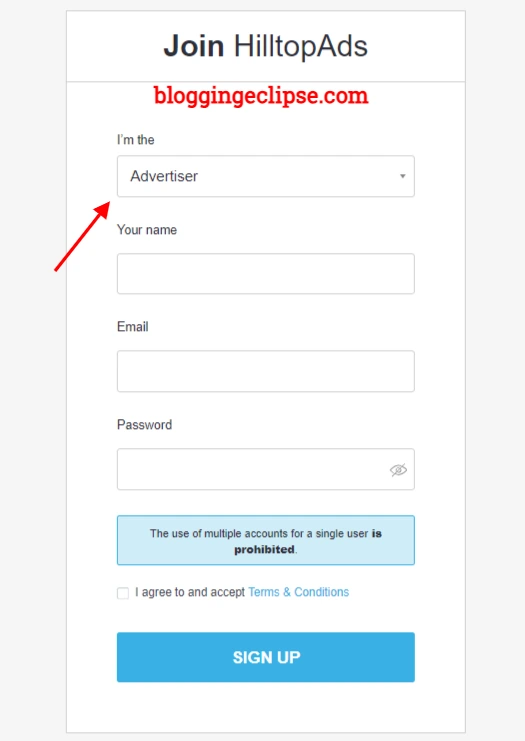 HilltopAds Advertiser Signup