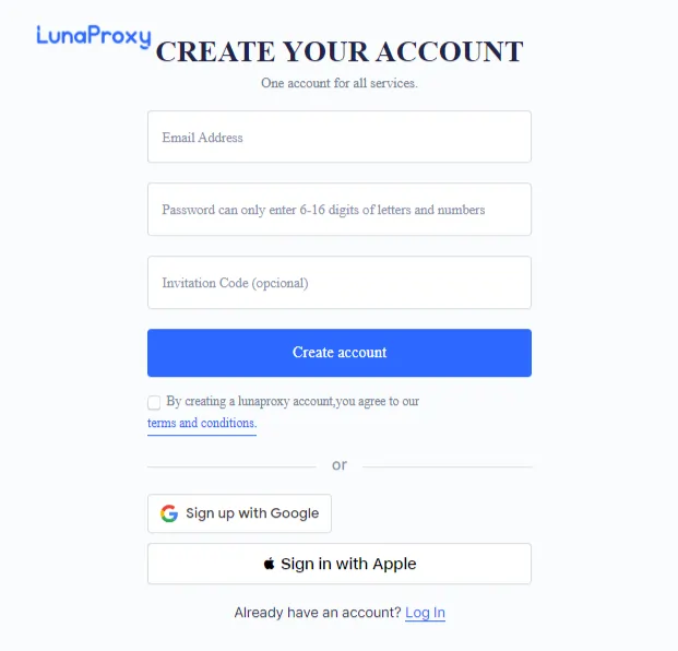 Setup a LunaProxy Free Account